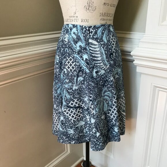 NWT Charlotte Brody Pansy A-Line Mini Skirt Womens 4 Navy Blue Trellis Silk NEW - Picture 10 of 11